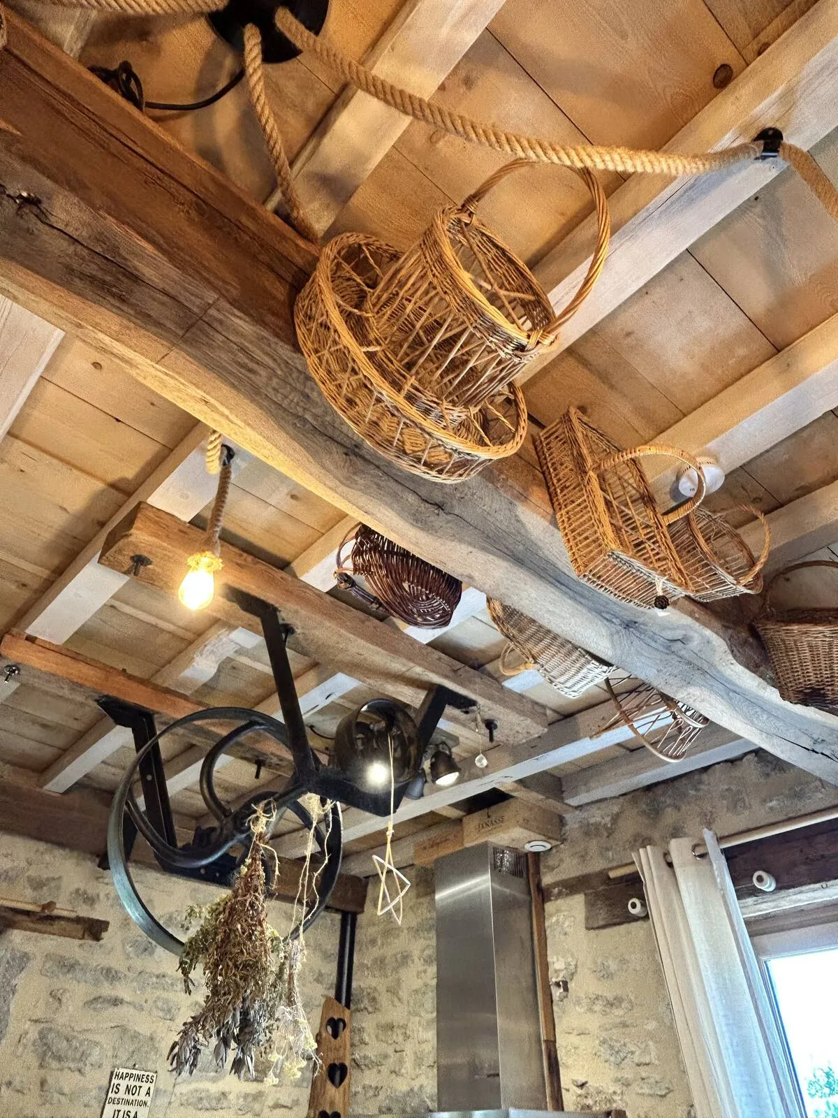 Detail of the timber framing and pendant light