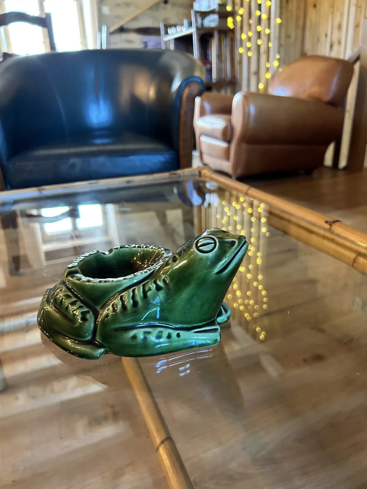 Green leather designer armchair